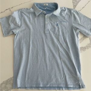 Johnnie-O boys polo shirt. Light blue and white stripe. EUC